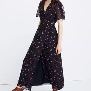🌸 Madewell Sweet Blossoms Tulip-Sleeve Faux Wrap Maxi Dress – Size 4